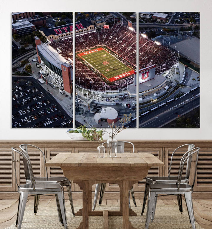 Utah Utes Football Team Print - Salt Lake City Rice-Eccles Stadium Wall Art Canvas Print