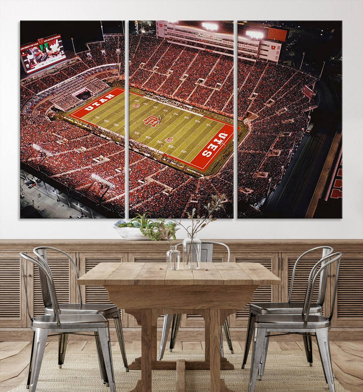 Utah Utes Football Team Print - Salt Lake City Rice-Eccles Stadium Wall Art Canvas Print