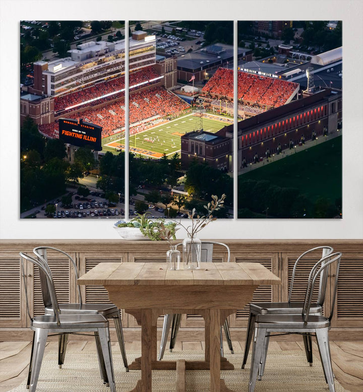 University of Illinois Fighting Illini Football Team Print - Champaign Illinois Memorial Stadium Wall Art Canvas Print