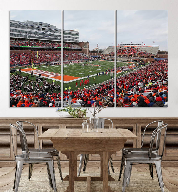 University of Illinois Fighting Illini Football Team Print - Champaign Illinois Memorial Stadium Wall Art Canvas Print