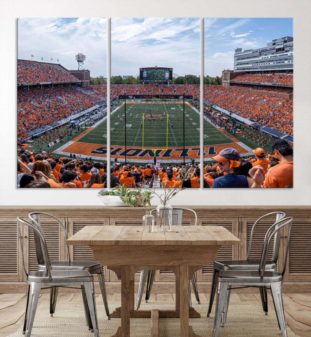 University of Illinois Fighting Illini Football Team Print - Champaign Illinois Memorial Stadium Wall Art Canvas Print