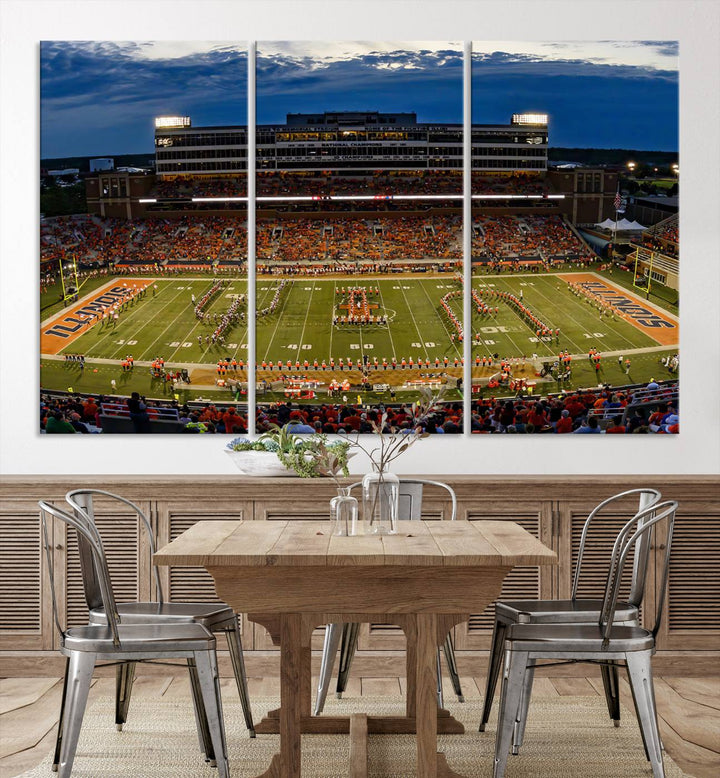 University of Illinois Fighting Illini Football Team Print - Champaign Illinois Memorial Stadium Wall Art Canvas Print