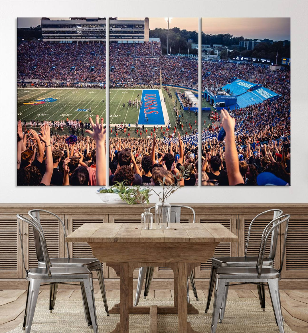 University of Kansas Jayhawks Football Team Print - Lawrence Kansas Memorial Stadium Wall Art Canvas Print