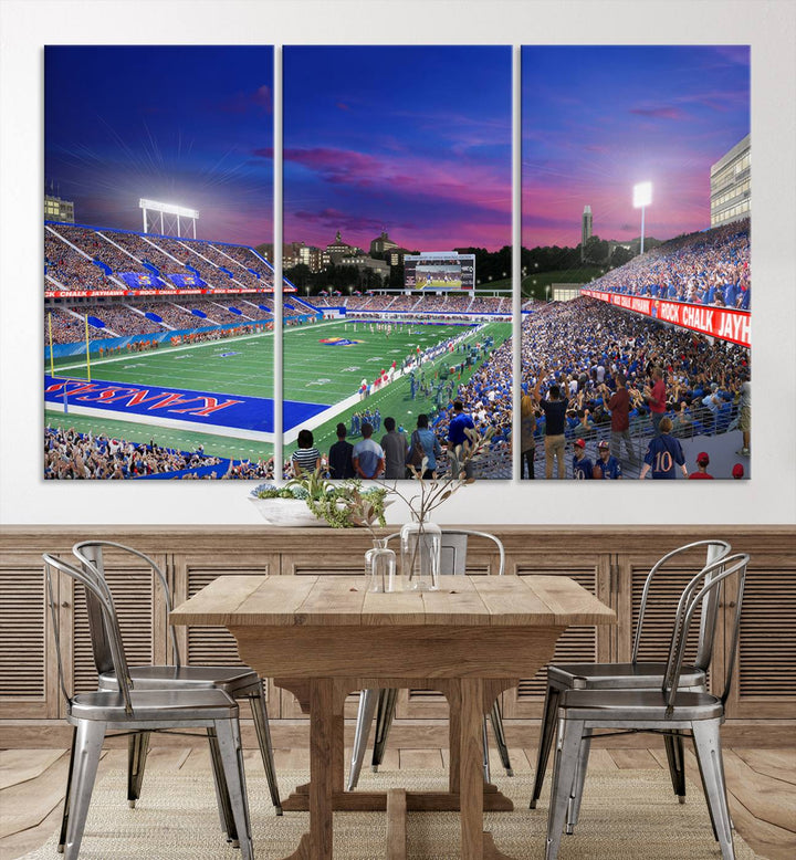 University of Kansas Jayhawks Football Team Print - Lawrence Kansas Memorial Stadium Wall Art Canvas Print