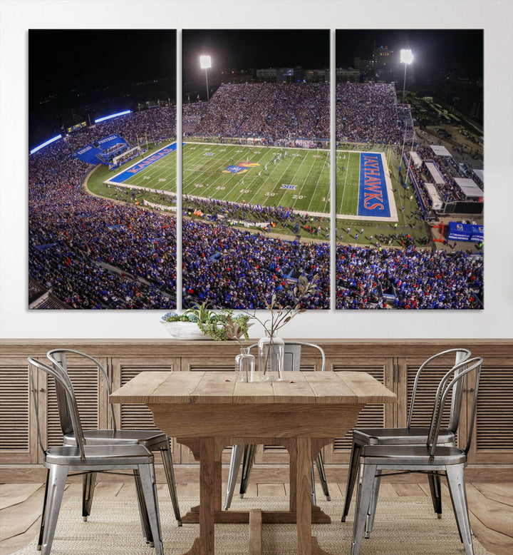 University of Kansas Jayhawks Football Team Print - Lawrence Kansas Memorial Stadium Wall Art Canvas Print