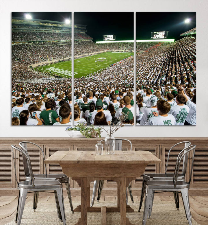 Michigan State Spartans Football Team Print - East Lansing Spartan Stadium Wall Art Canvas Print