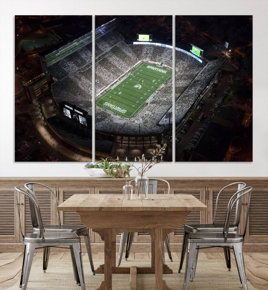 Michigan State Spartans Football Team Print - East Lansing Spartan Stadium Wall Art Canvas Print