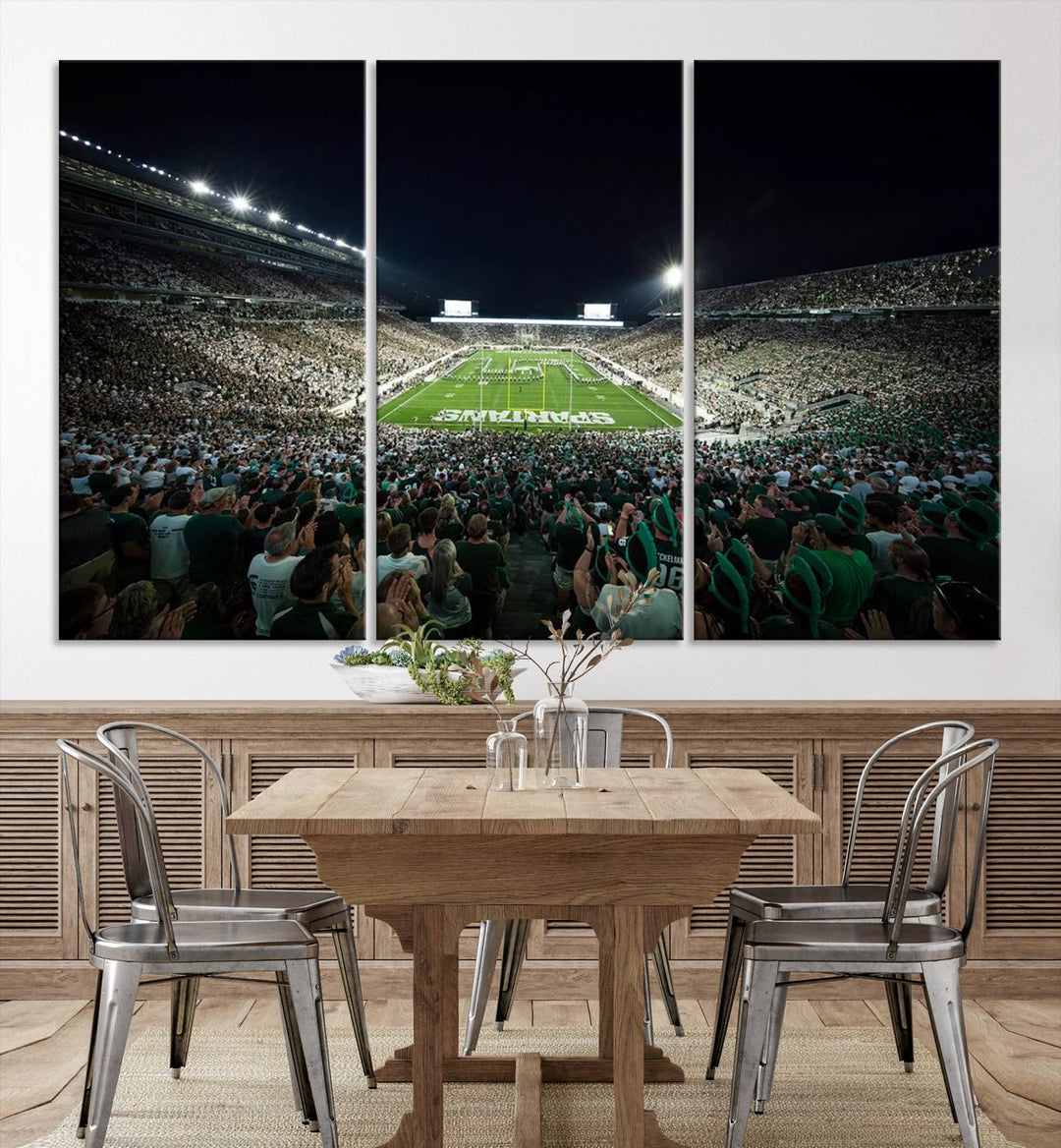 Michigan State Spartans Football Team Print - East Lansing Spartan Stadium Wall Art Canvas Print