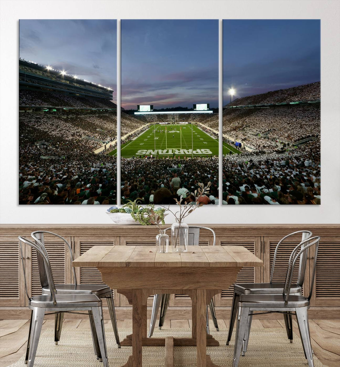 Michigan State Spartans Football Team Print - East Lansing Spartan Stadium Wall Art Canvas Print