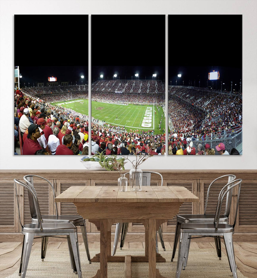 This Stanford University Cardinal Football Team canvas print, depicting fans in red filling Stanford Stadium at night, is perfect.