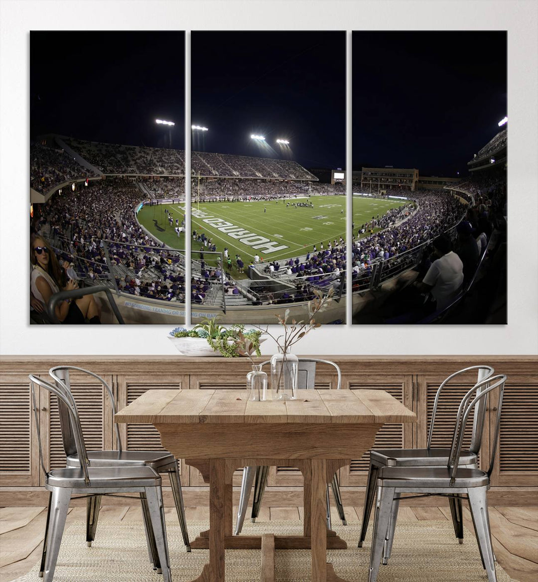 TCU Horned Frogs Football Team Print - Fort Worth Amon G. Carter Stadium Wall Art Canvas Print.