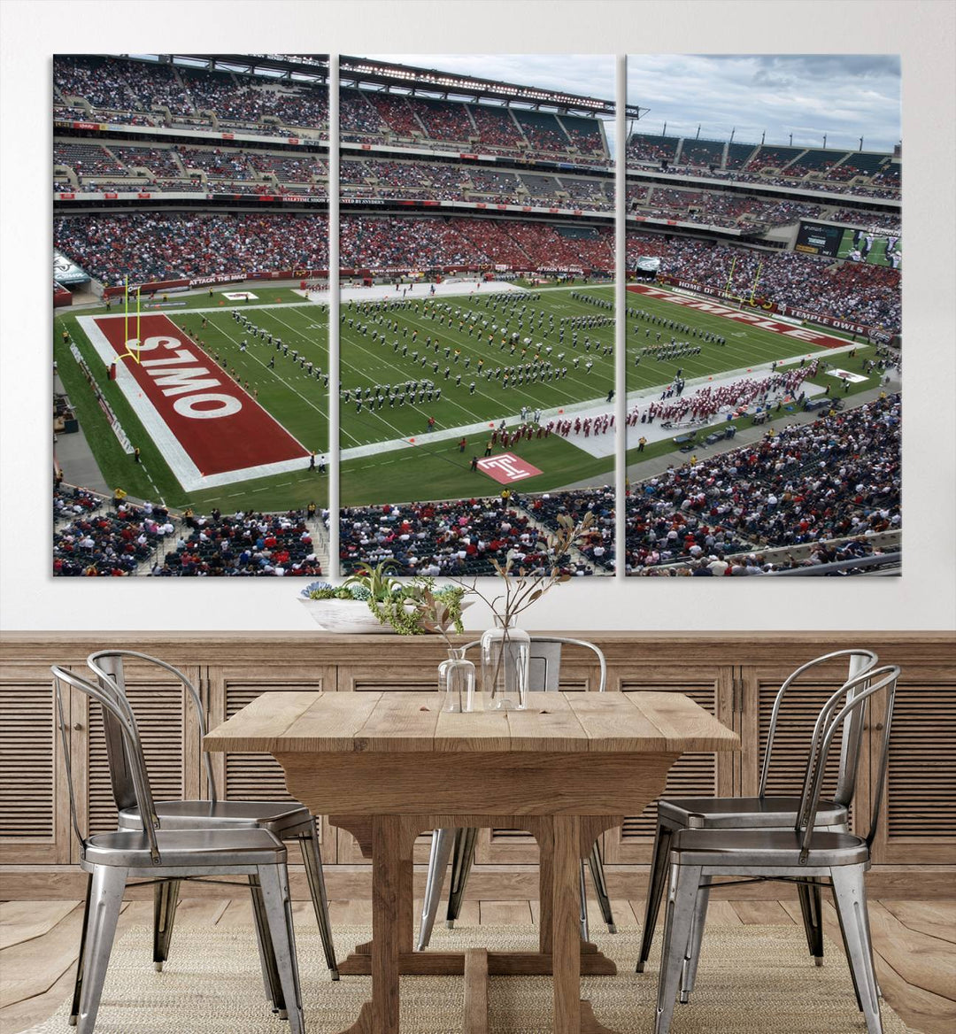 Aerial view wall art of Lincoln Financial Field during a Temple Owls game.