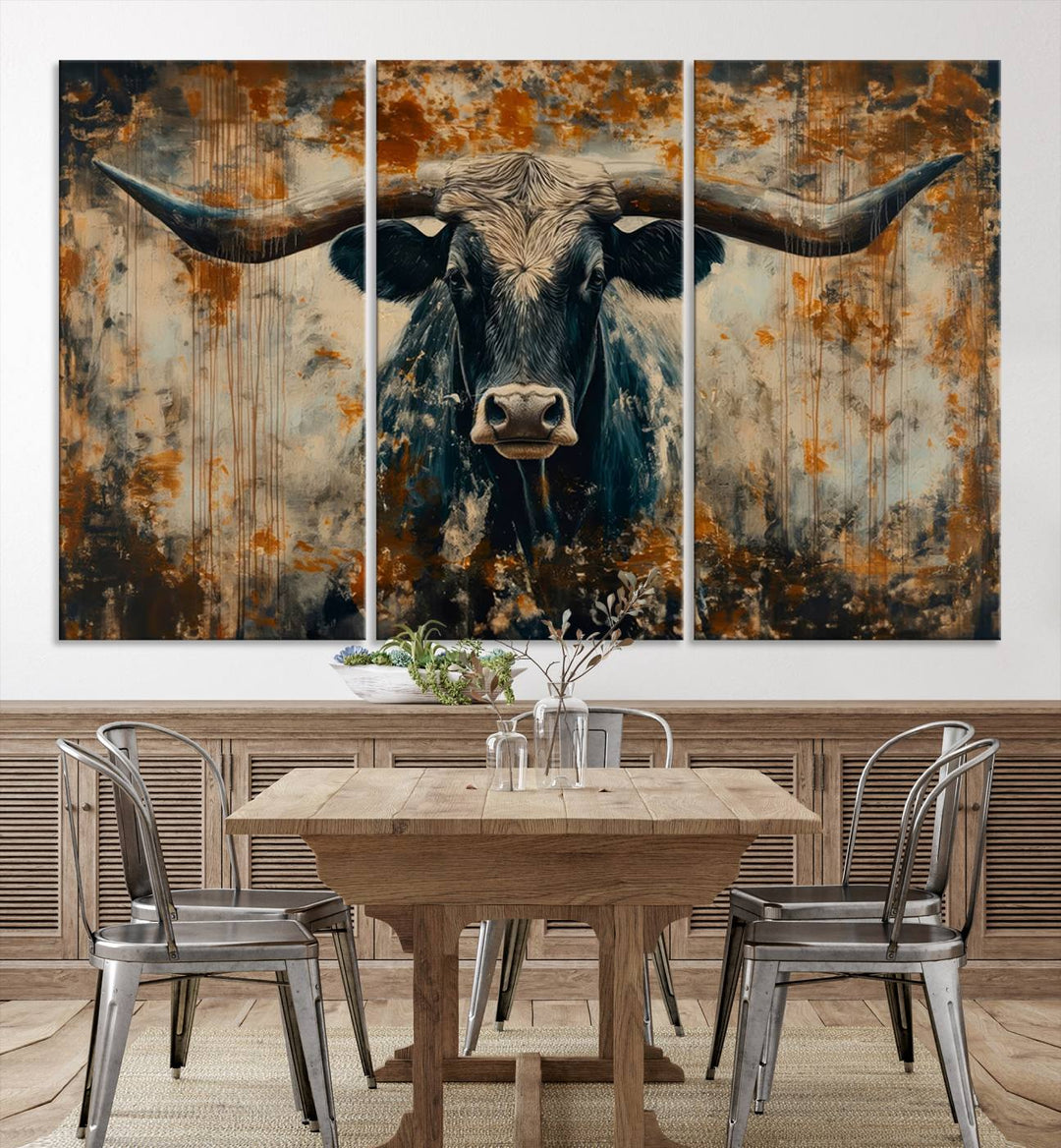 Abstract Longhorn Bull Wall Art | Rustic Western Wall Decor | Framed and Ready to Hang | Ideal for Farmhouse, Lodge, and Barn Decor