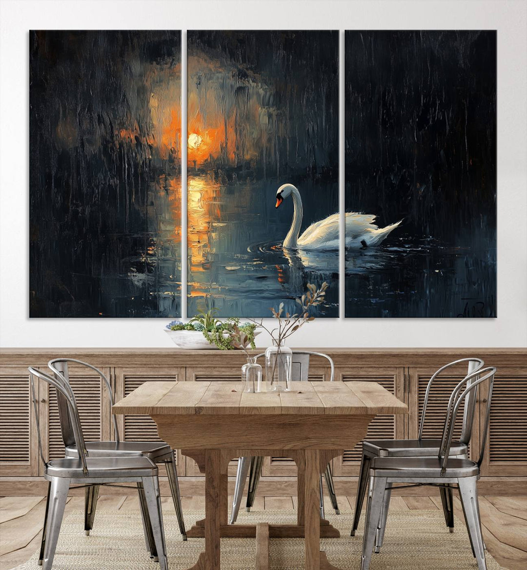 Abstract Swan on Water Wall Art Canvas Print - Elegant Nature Scene for Modern Home Decor