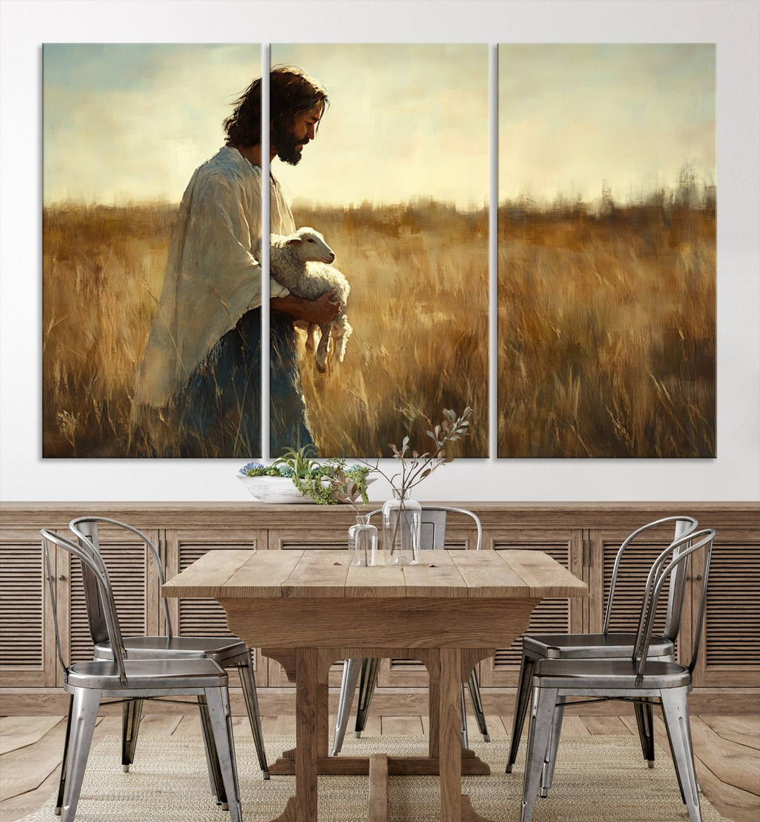 Jesus the Good Shepherd Wall Art Canvas Print - Inspirational Christian Religious Print for Prayer Room Decor