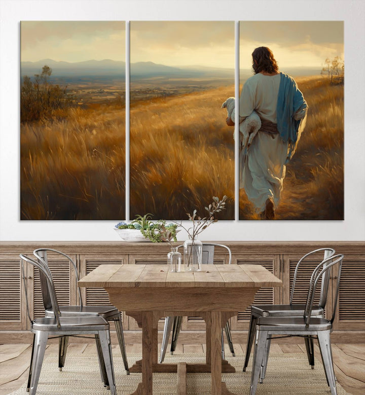 Jesus the Good Shepherd Wall Art Canvas Print - Inspirational Christian Religious Print for Prayer Room Decor