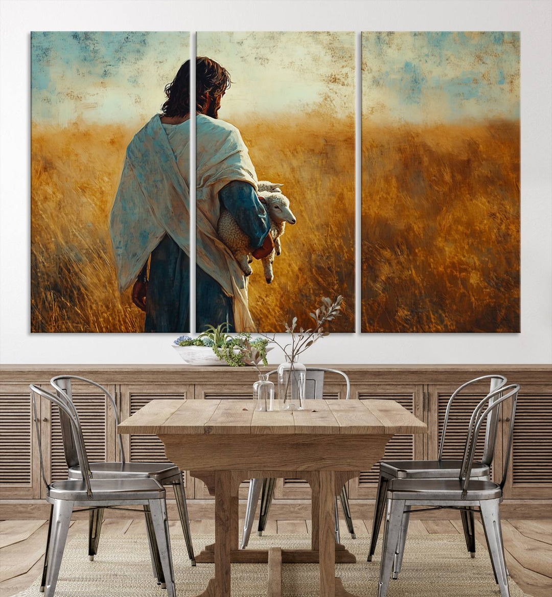 Jesus the Good Shepherd Wall Art Canvas Print - Inspirational Christian Religious Print for Prayer Room Decor