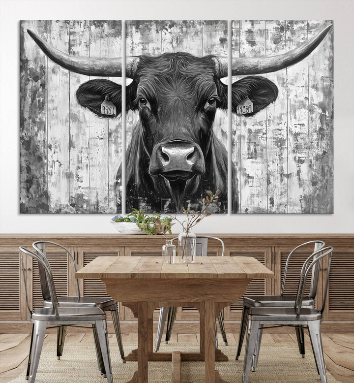 Abstract Longhorn Bull Wall Art Canvas Print - Rustic Texas Western Cow Artwork