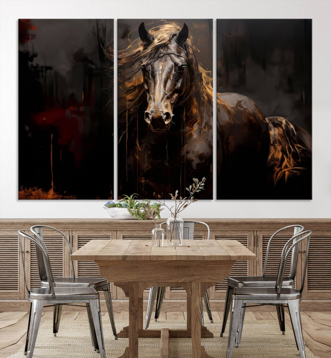 Abstract Black Horse Canvas Print | Abstract Equine Wall Art | Western Decor Print | Horse Lover Gift | Farmhouse & Cabin Wall Art