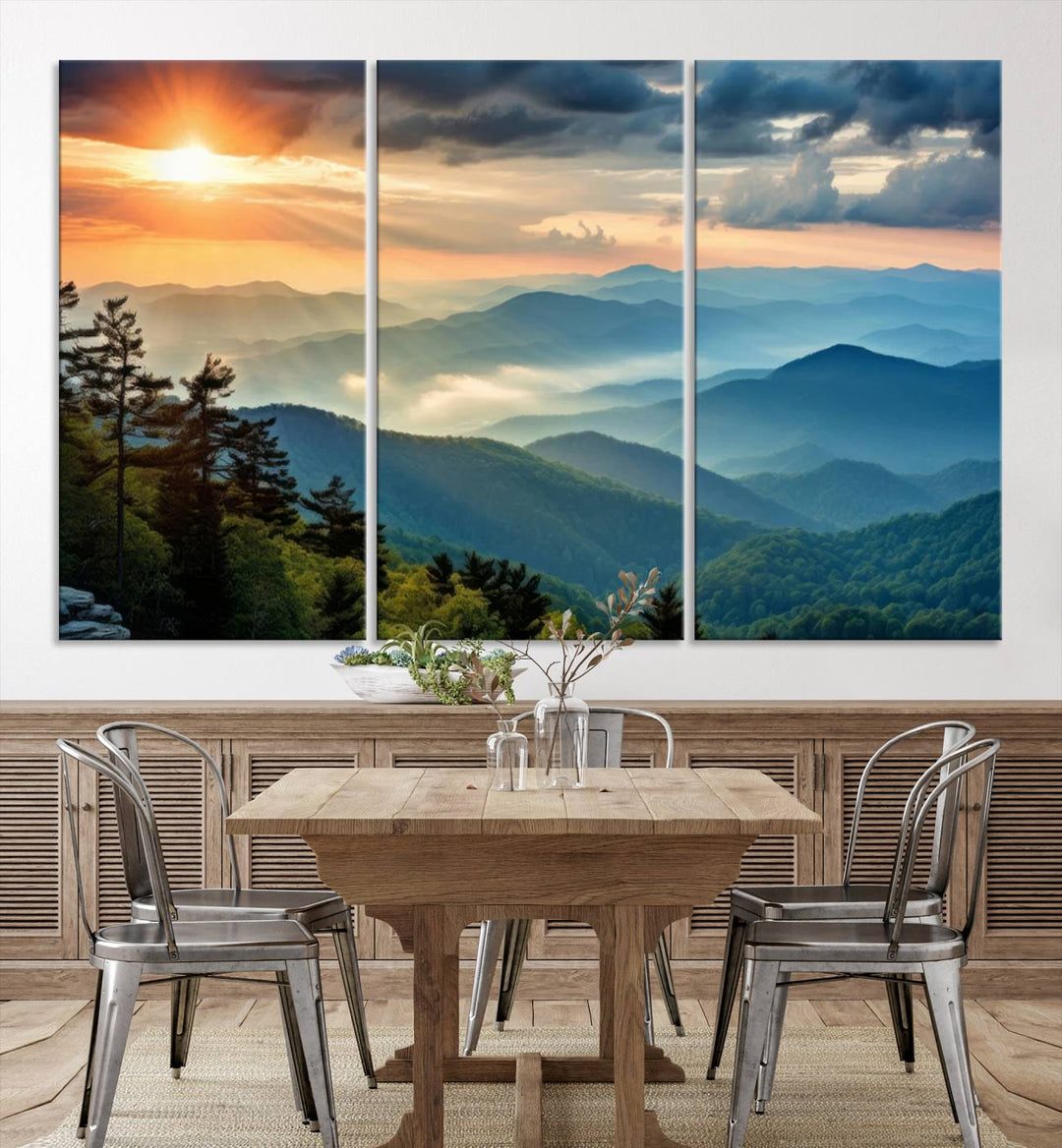 Sunrise Over Mountain Range Wall Art | Canvas Print Ready to Hang | Perfect for Farmhouse Wall Decor, Cabin Wall Art, Nature-Inspired Home