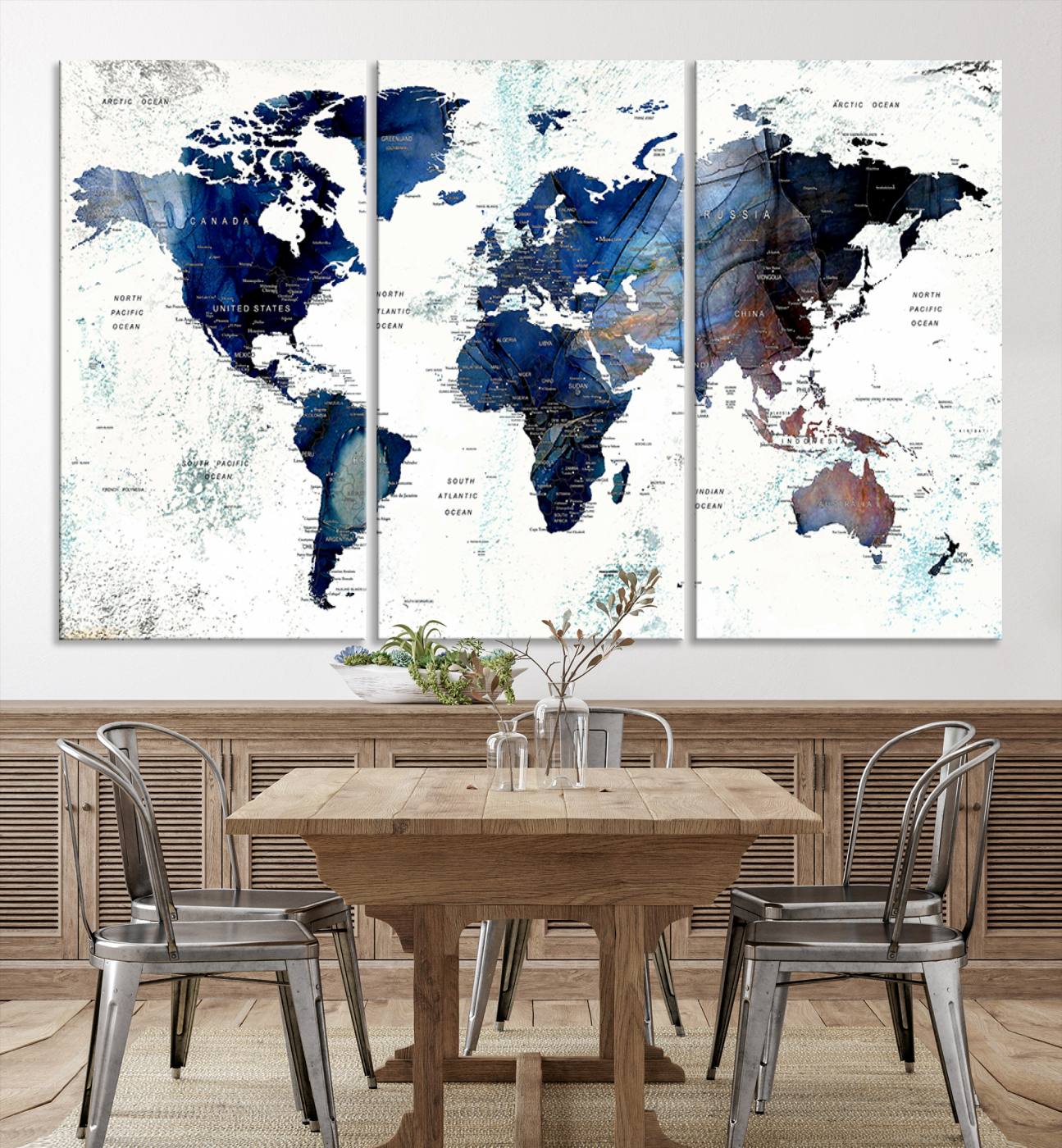 27071-MGV-CV-36X24-Push Pin World Map Canvas Print – Framed Wall Art for Couples to Track Their Travels – Anniversary Gift or Home Adventure Decor