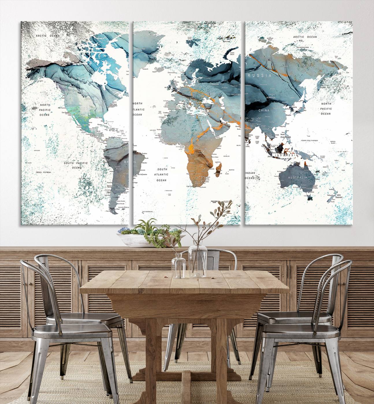 48730-MGV-CV-36X24-Push Pin World Map Canvas Print – Framed Wall Art for Couples to Track Their Travels – Anniversary Gift or Home Adventure Decor