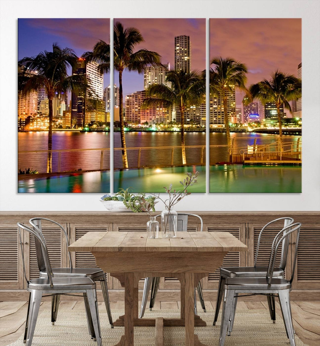 Wall Art MIAMI Canvas Print Miami Skyline with Palms