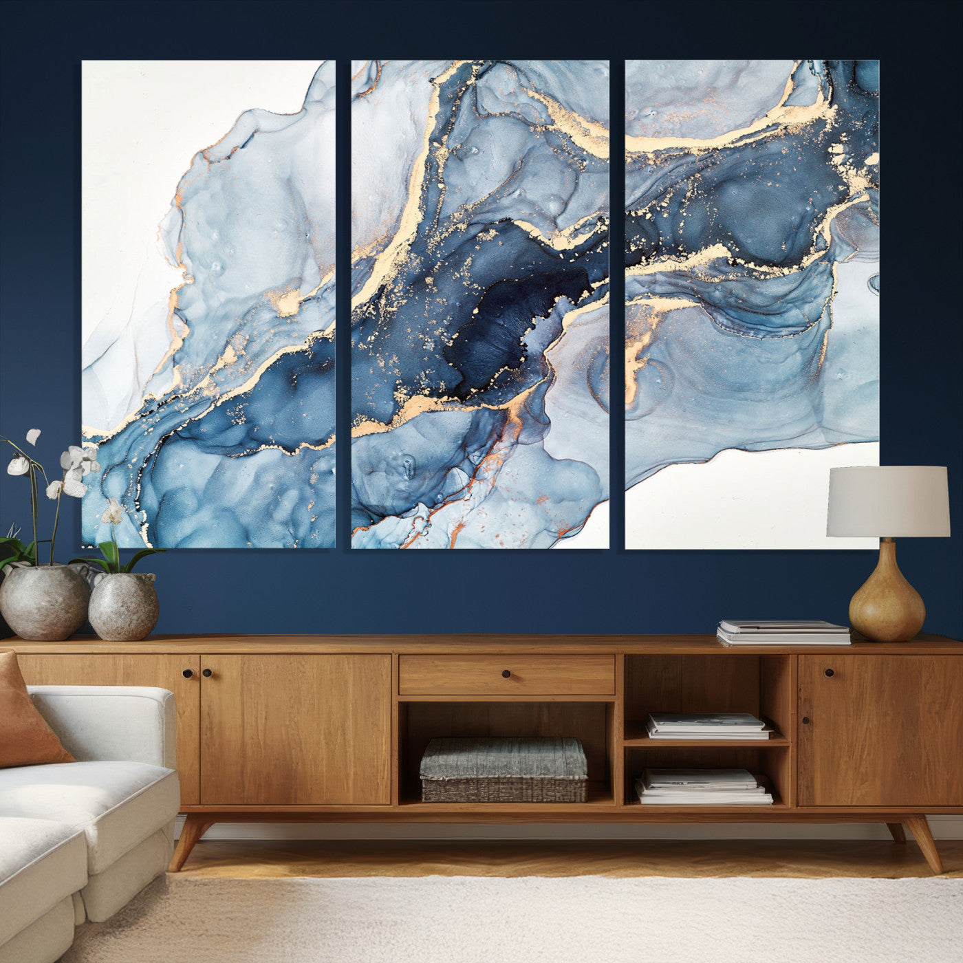 33782-MGV-CV-36X24 - Abstract Art Print - Blue Abstract Canvas Wall Art Print Abstract Art Fluid Effect Marble Wall Art