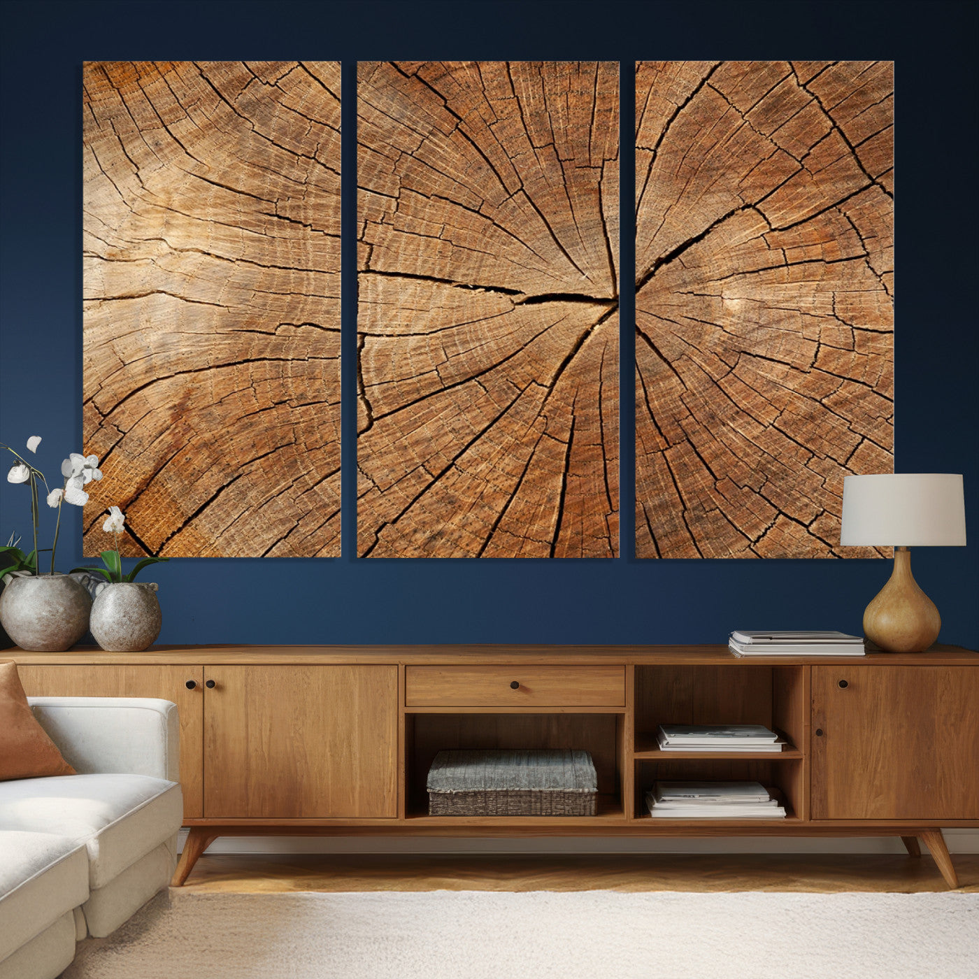 61710-MGV-CV-36X24 - Tree Ring Canvas Art, Rustic Wood Grain Wall Art, Tree Slice Decor for Modern Homes, Giclee