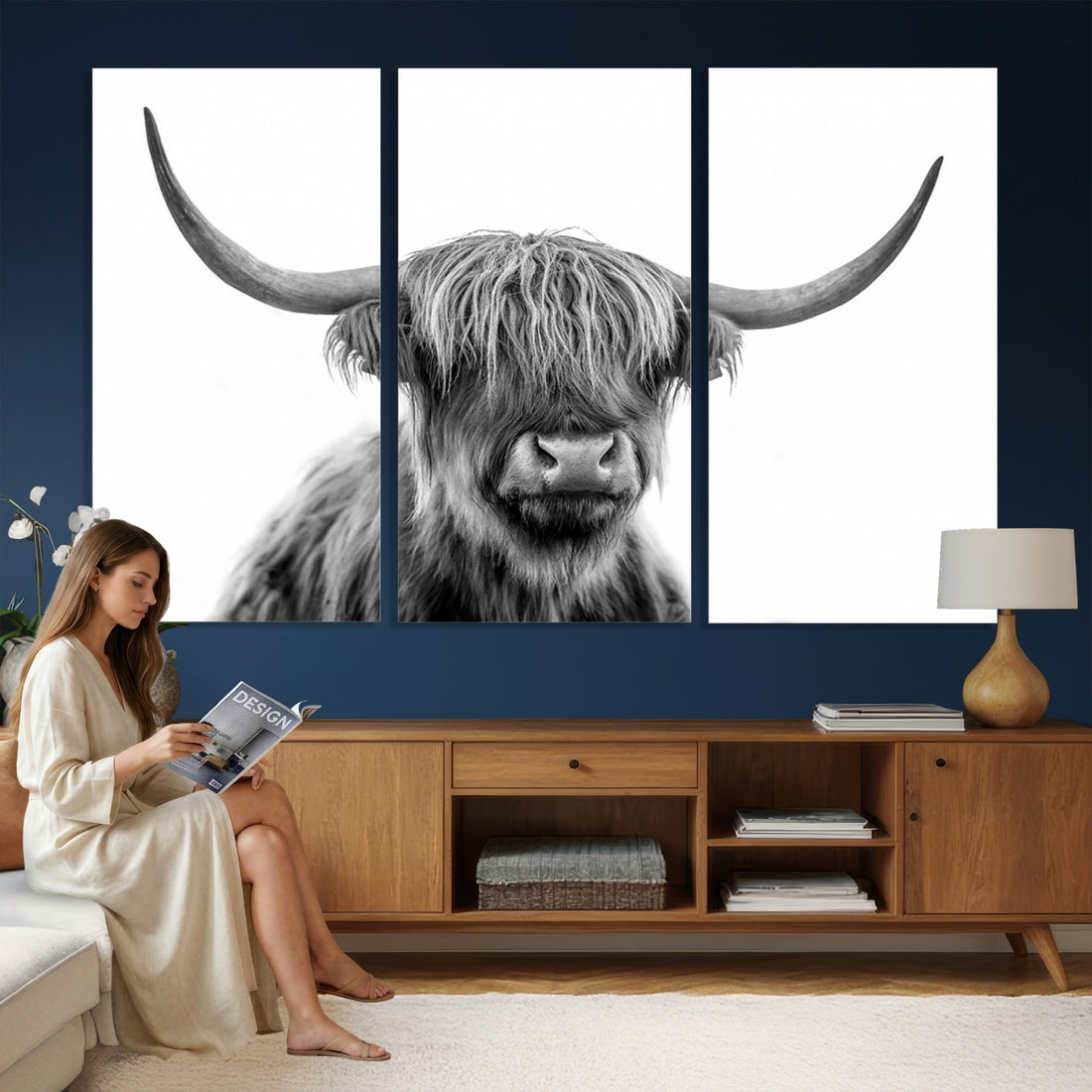 Scottish Highland Cow Cattle Art Print Wall Art Canvas Print