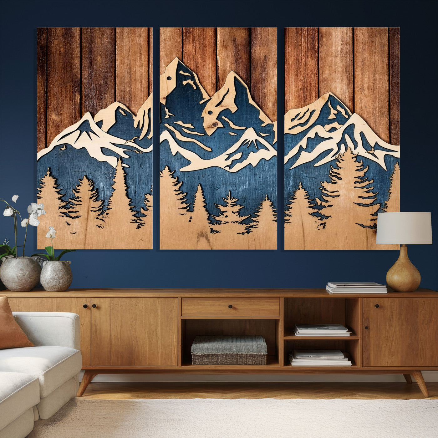 41330-MGV-CV-36X24 - Rustic Wood Style Mountain Wall Art, Nature Forest Canvas Print, Wooden Textured Mountain Artwork Print