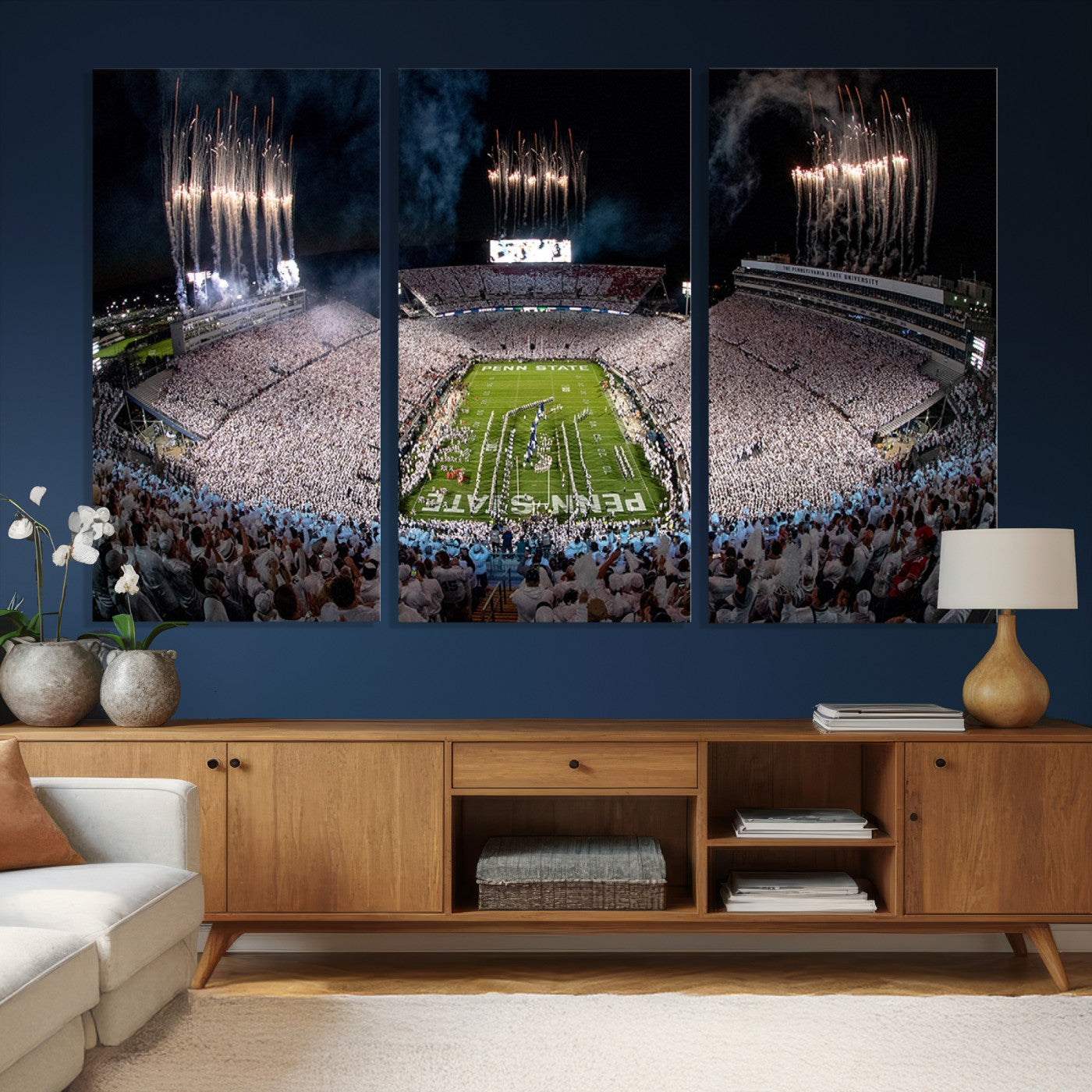 11391-MGV-CV-36X24 - Penn State Football Wall Art Canvas Print – Framed Stadium Game Day Sports Team Spirit Artwork for Home, Office