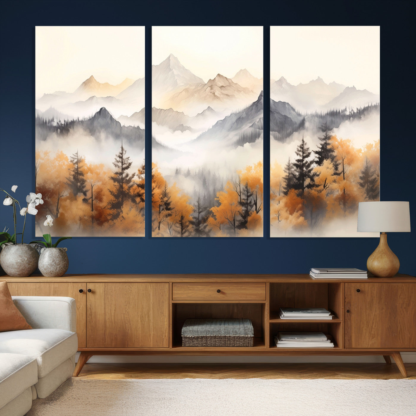 70049-MGV-CV-36X24 - Abstract Mountain Wall Art | Misty Mountain Forest and Mountains Canvas Print for Living Room,