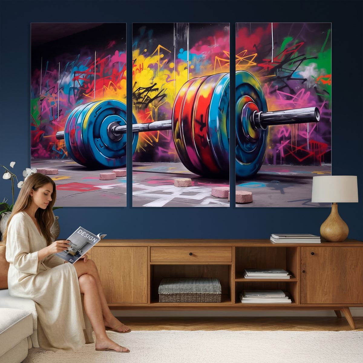 13549-MGV-CV-36X24 - Abstract Graffiti Barbell Canvas Wall Art | Urban Fitness Meets Bold Street Art