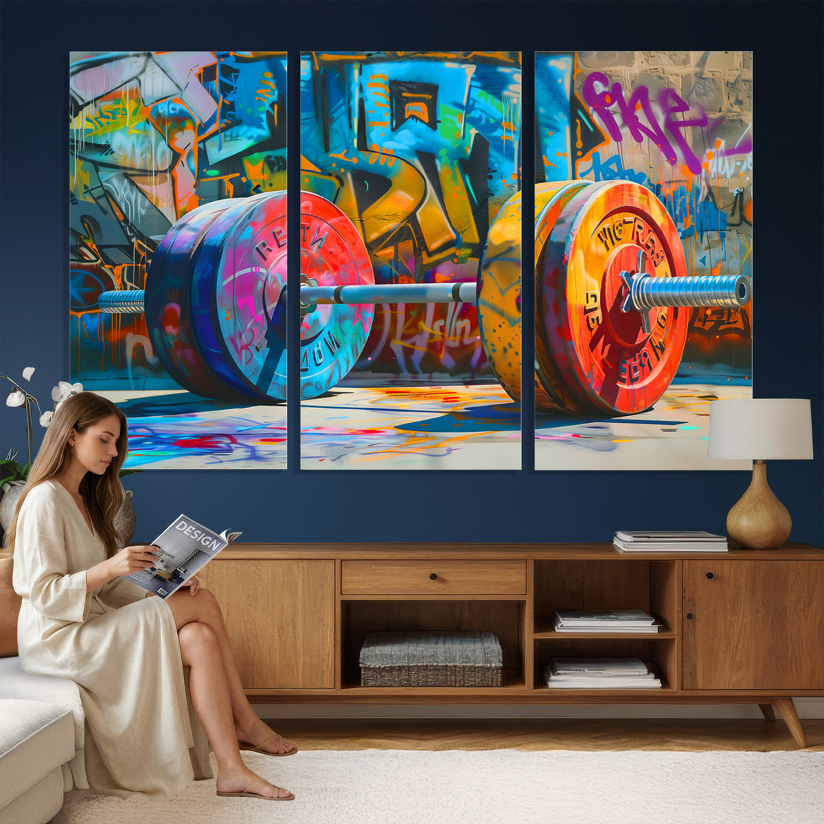 70871-MGV-CV-36X24 - Fitness Gym Barbell Graffiti Wall Art Canvas Print