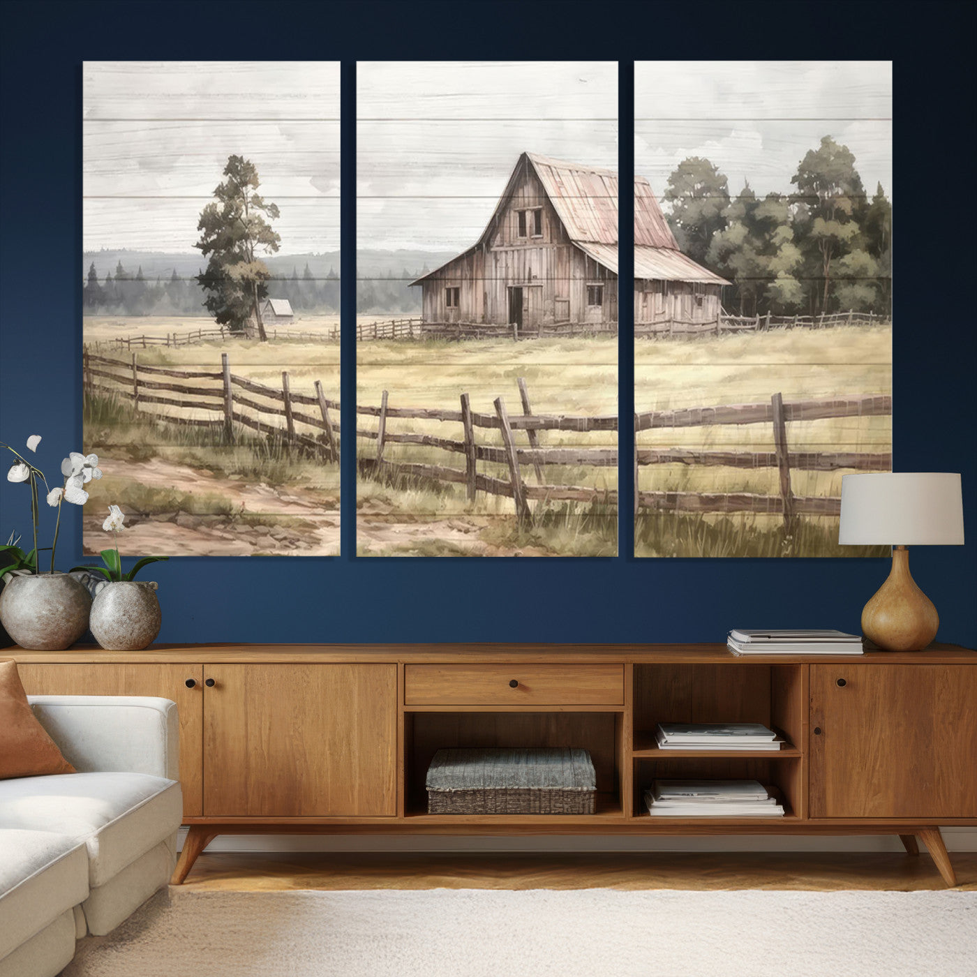 87489-MGV-CV-36X24 - Rustic Farmhouse Barn Wall Art | Framed Gallery Wrap Barn  Giclee Canvas Print for Farmhouse Decor