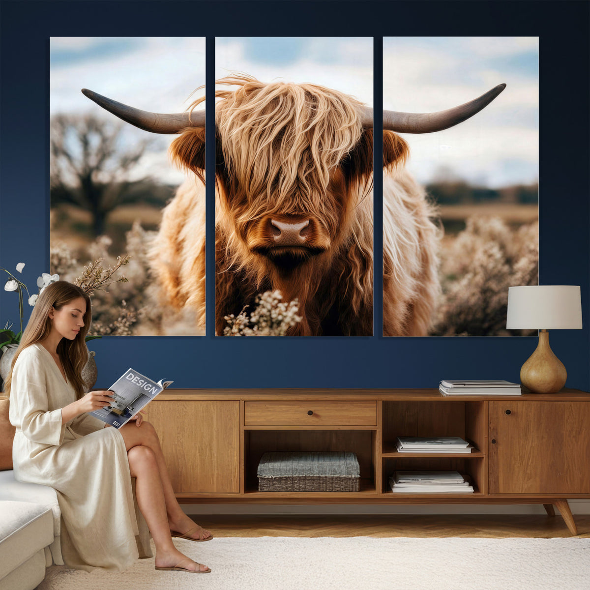 55903-_Poster-30x20 - Scottish Cow Longhorn Wall Art Canvas Print