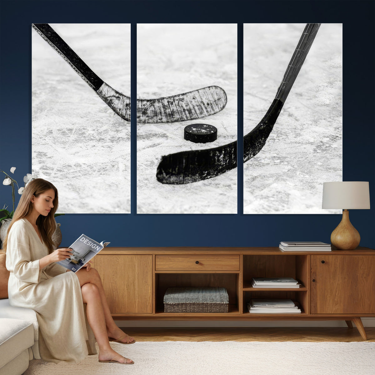 82900-MGV-CV-36X24 - Winter Ice Hockey Sport Canvas Wall Art Print, Hockey Wall Decor