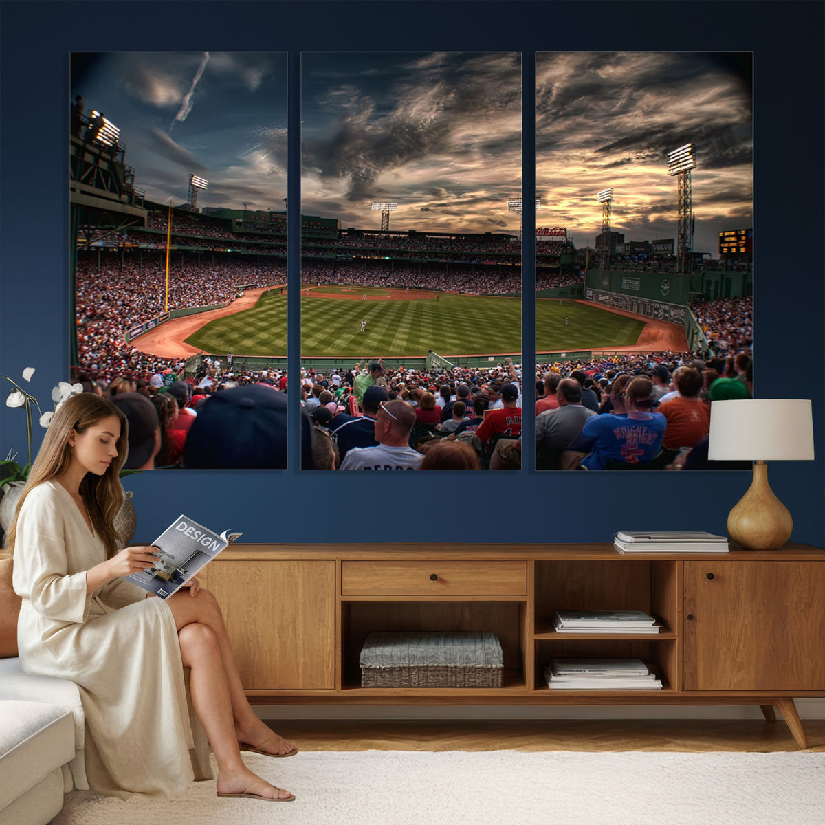 53432-MGV-CV-36X24 - Boston Red Sox Baseball Team Print, Massachusetts Fenway Park Stadium Wall Art Canvas Print