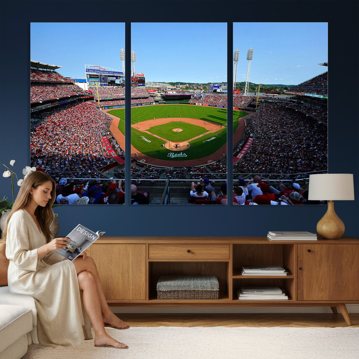 90998-MGV-CV-36X24 - Cincinnati Reds Baseball Canvas Print | Great American Ball Park Stadium Wall Art