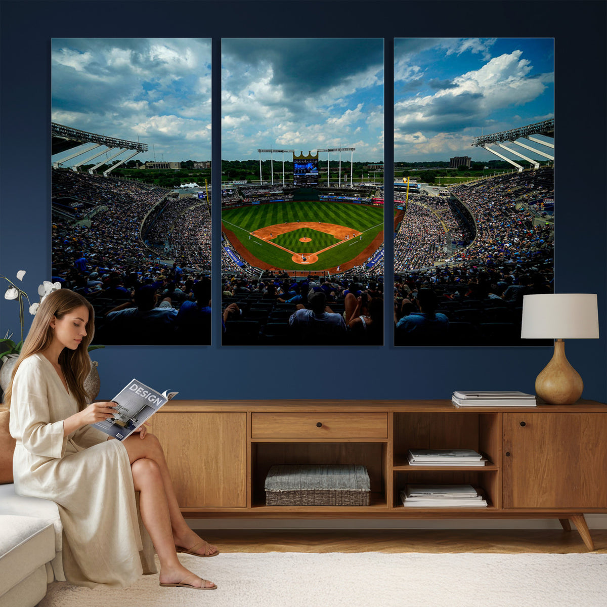 37127-MGV-CV-36X24 - 3-Panel Kauffman Stadium Wall Art Print | Large Kansas City Royals Baseball Canvas