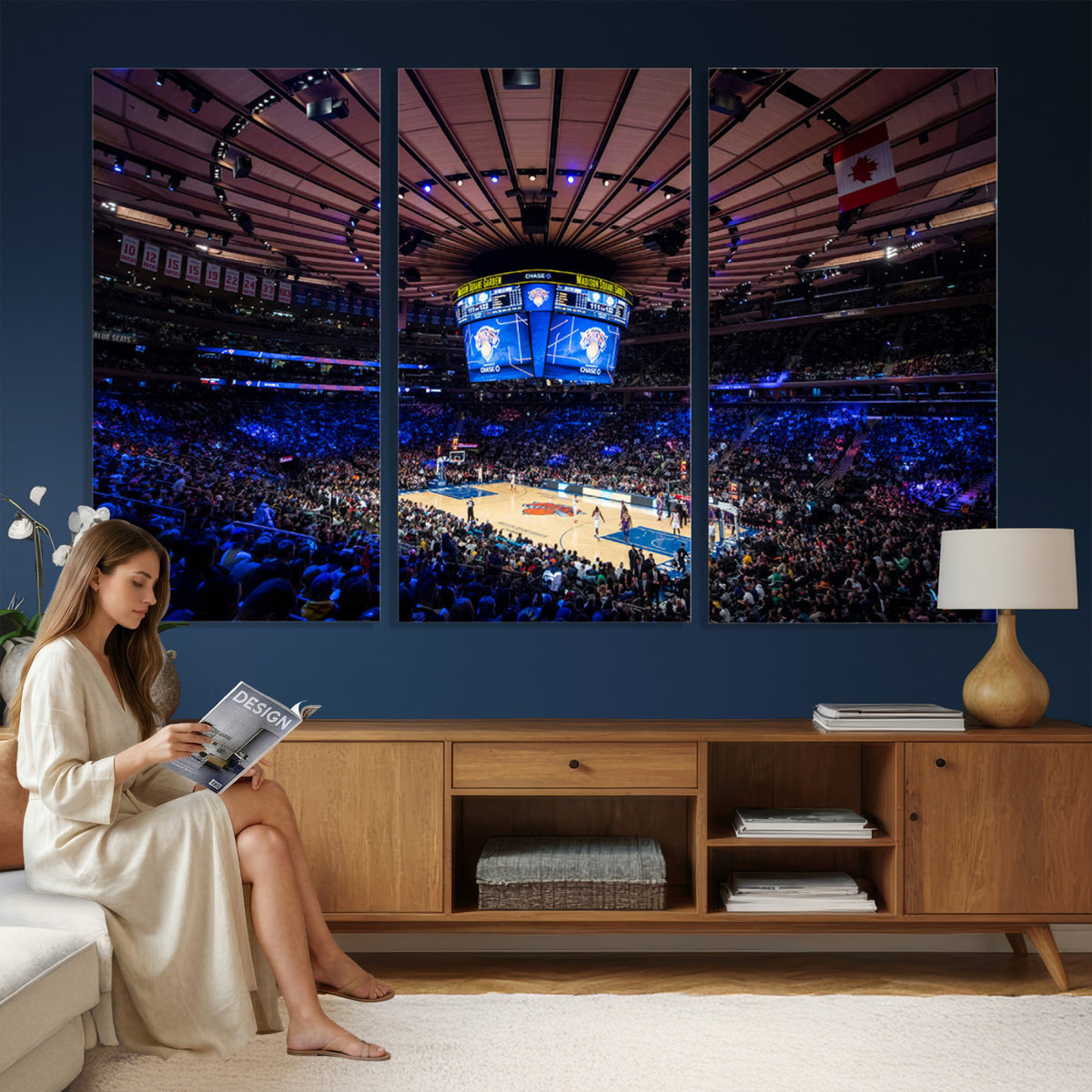 20491-MGV-CV-36X24 - Madison Square Garden Basketball Print Canvas, Basketball Game Triple Canvas Wall Art