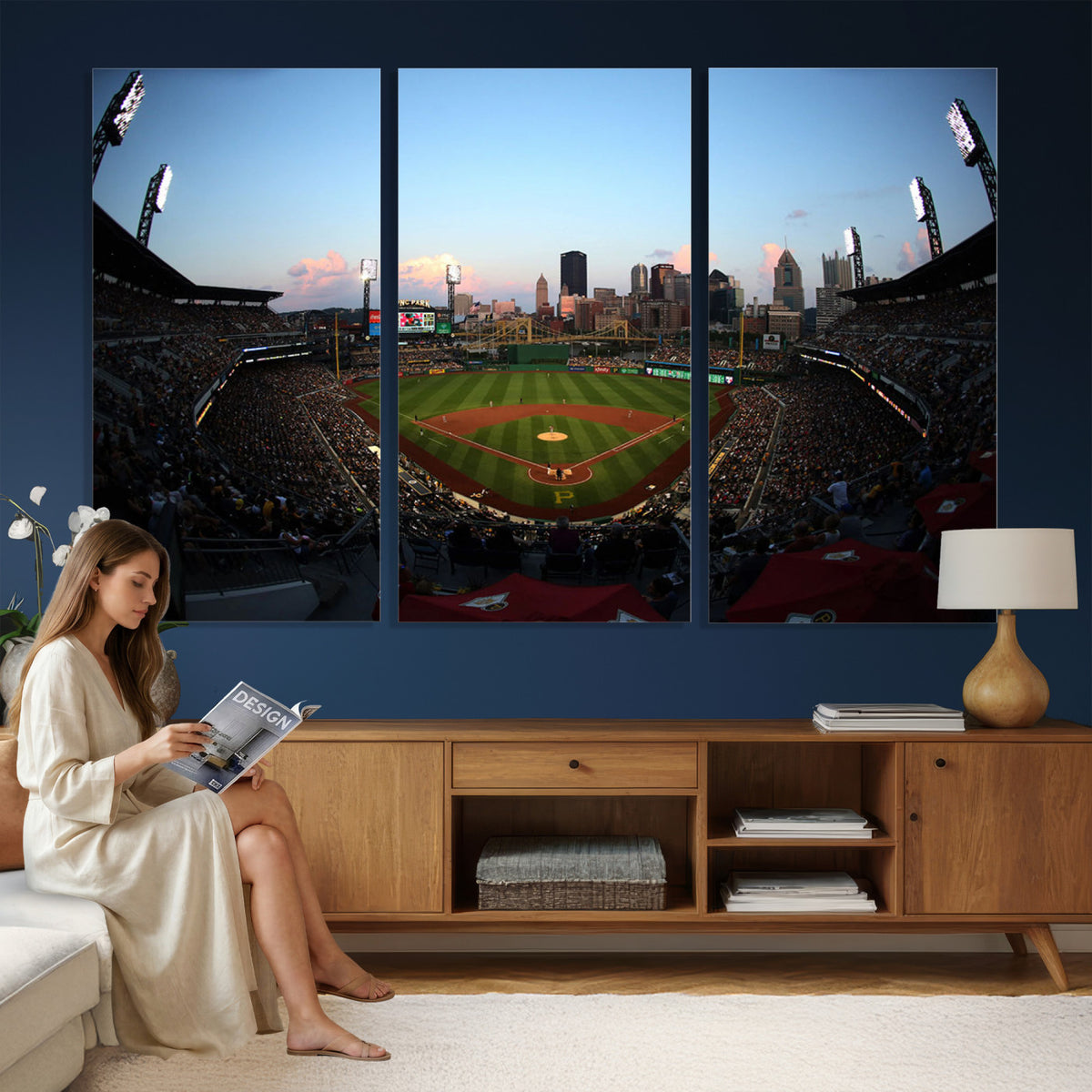 67670-MGV-CV-36X24 - PNC Park Evening Game Triple Canvas Wall Art | Pittsburgh Pirates MLB Stadium