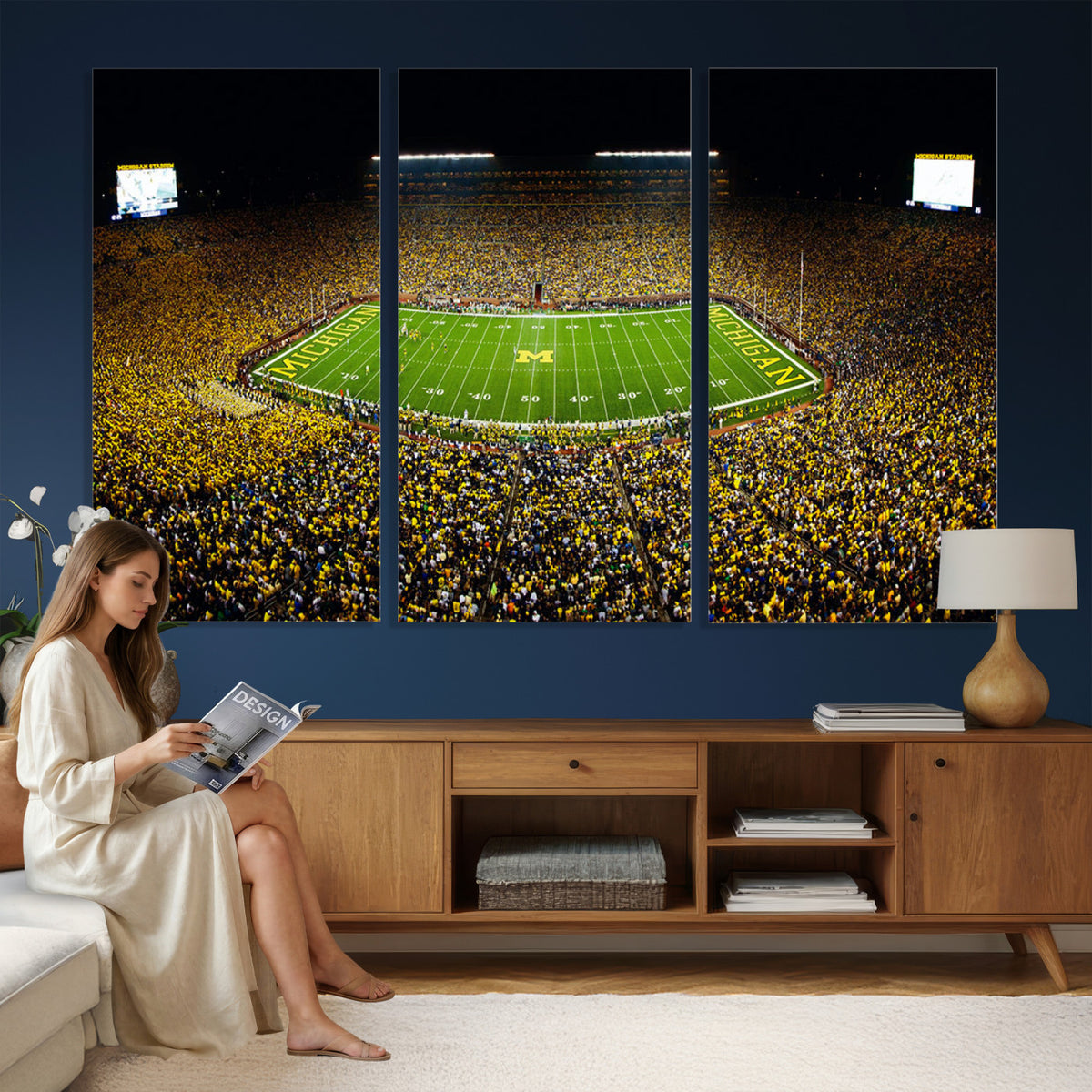26166-MGV-CV-36X24 - Stadium in Michigan Wall Art Canvas Print, Framed American Football Stadium Art
