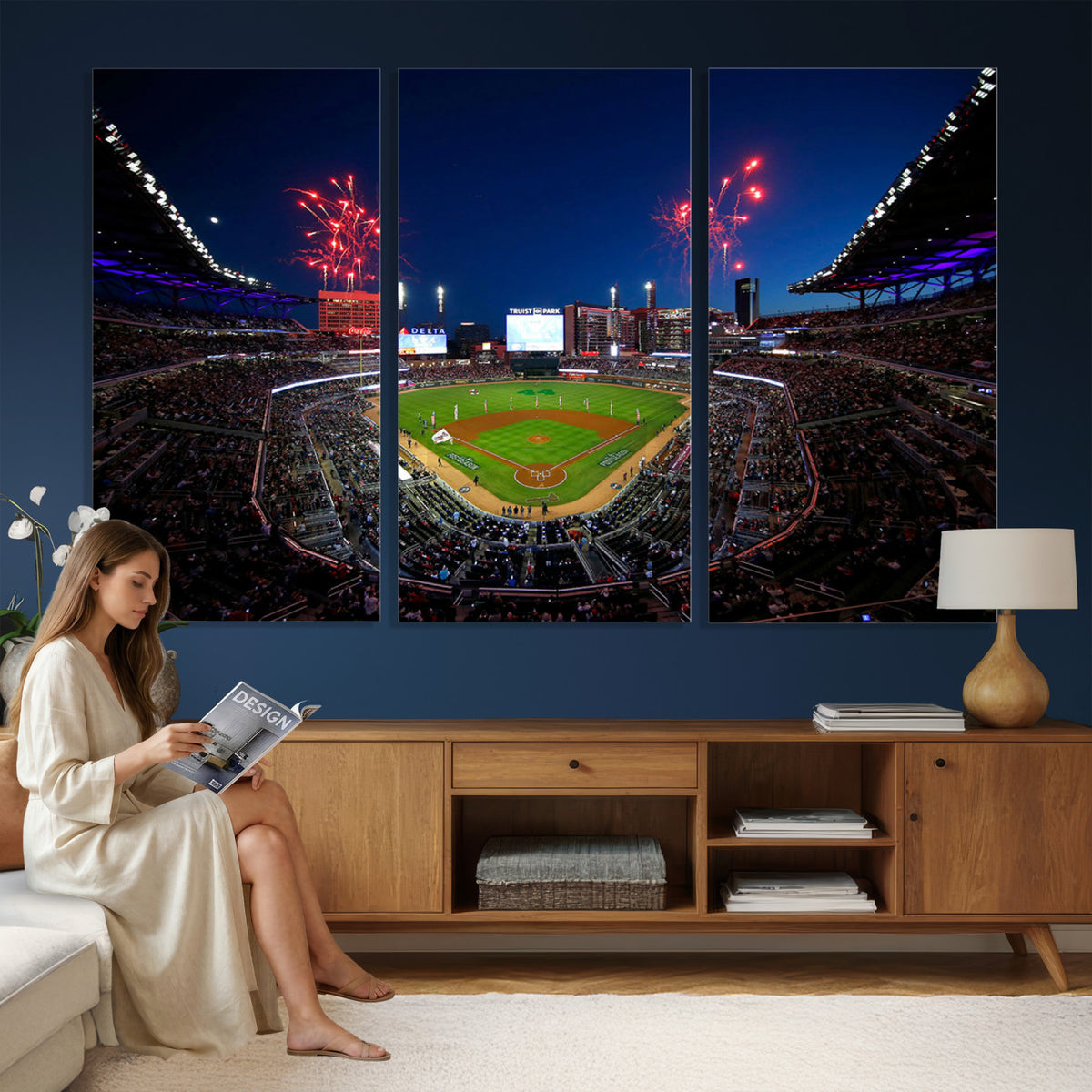 50582-MGV-CV-36X24 - Truist Park Atlanta Braves Baseball Stadium Wall Art Print | Large 3-Panel Canvas Print for Sports