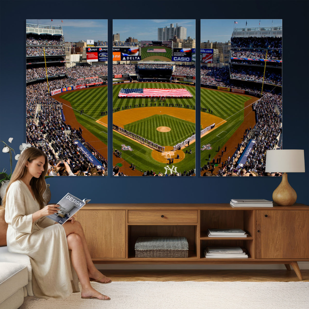 20879-MGV-CV-36X24 - Yankee Stadium New York Wall Art Print | 3-Panel Canvas Print of Yankees Baseball Stadium