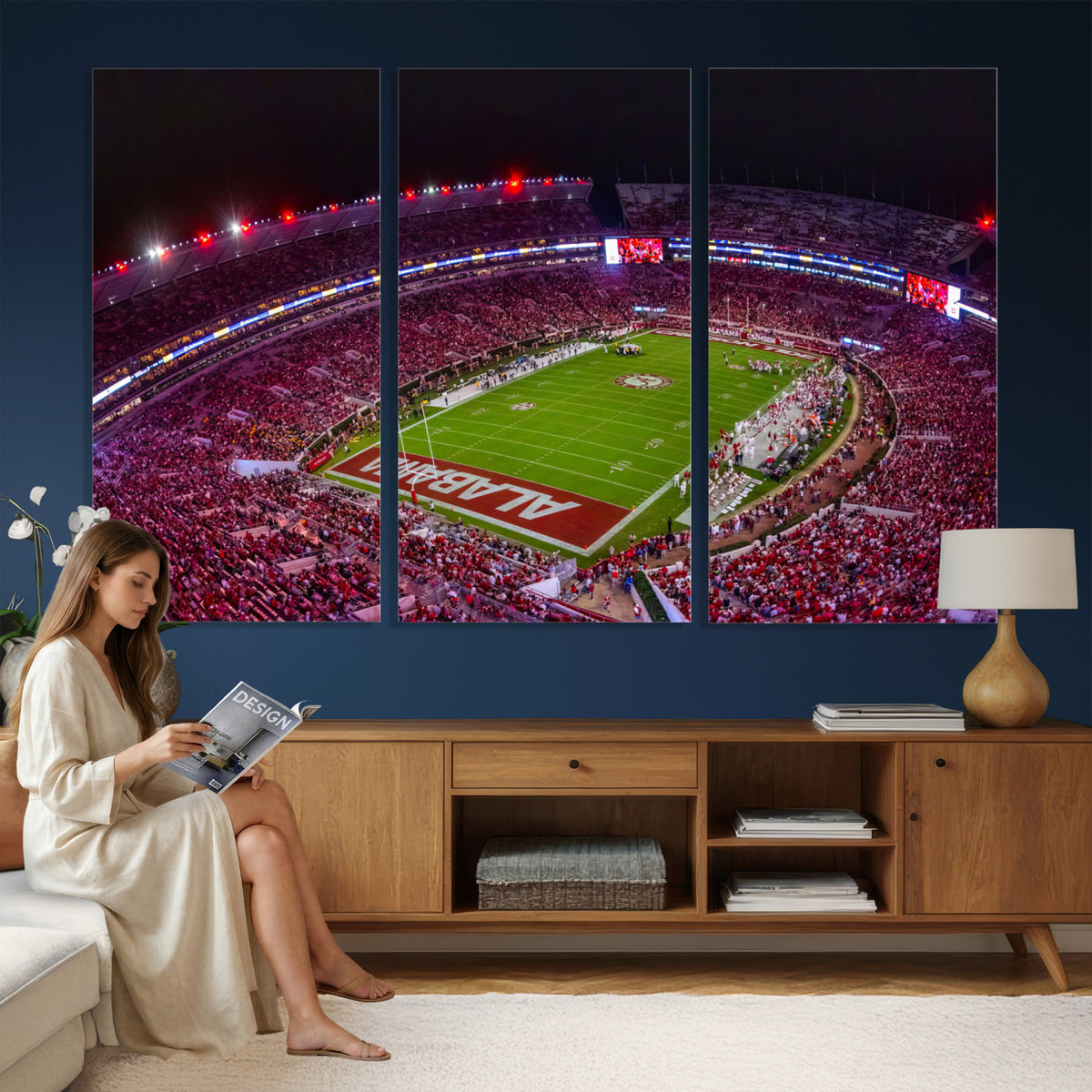 11343-MGV-CV-36X24 - Bryant-Denny Stadium Night Game Triple Canvas Wall Art | Alabama Crimson Tide Football