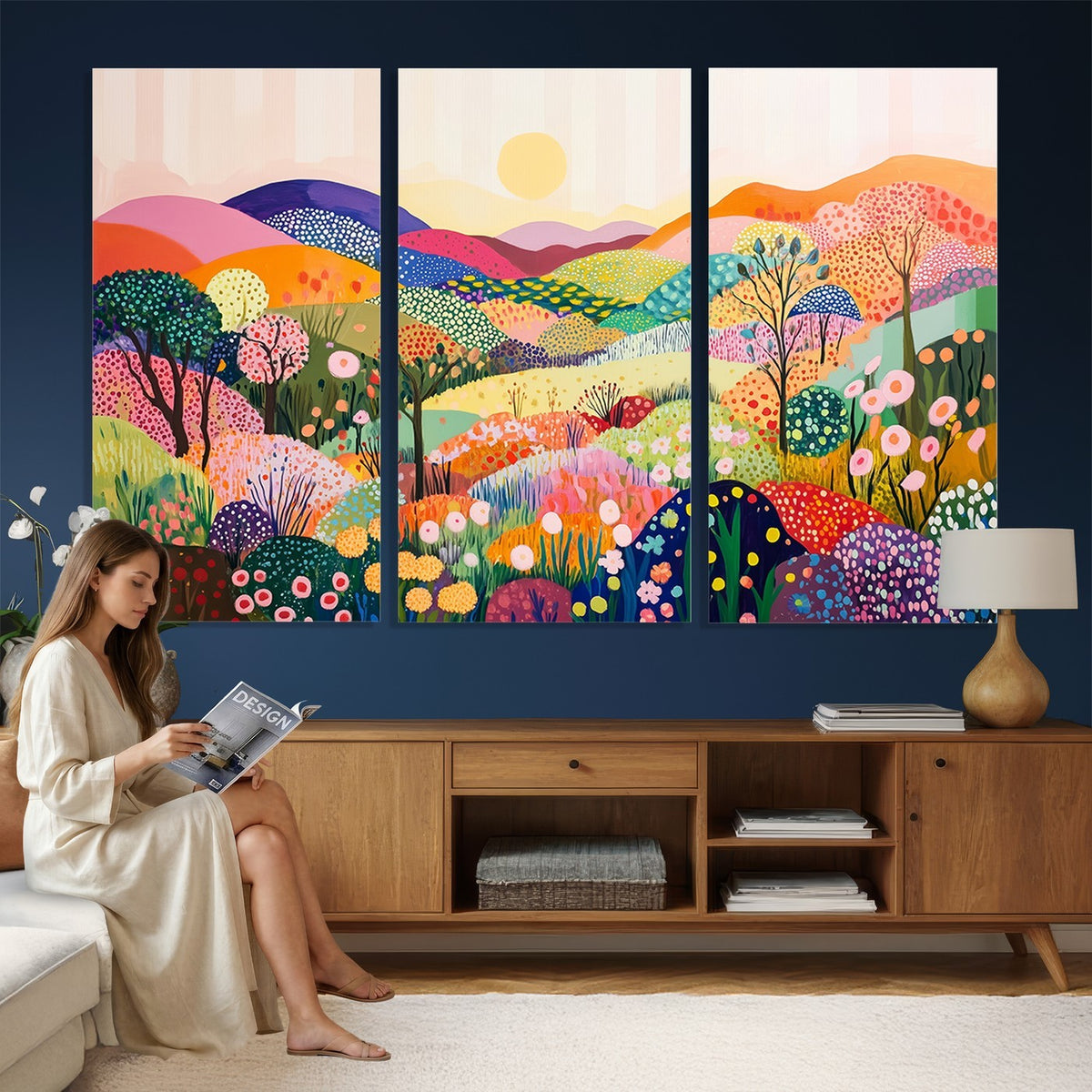63198-MGV-CV-24X16 - Yayoi Kusama 1986 Wall Art Print, Yayoi Kusama Wabi Sabi Japanese Abstract Landscape Canvas