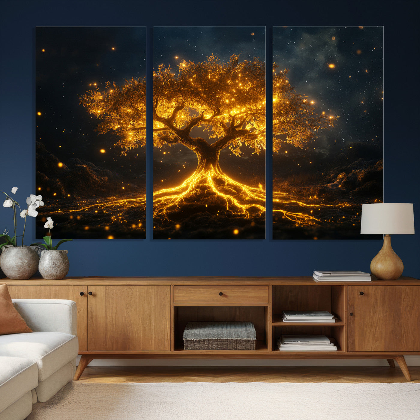 60194-MGV-CV-36X24 - Golden Tree of Life Canvas Wall Art Print - Majestic Tree of Life Print for Living Room and Office Decor