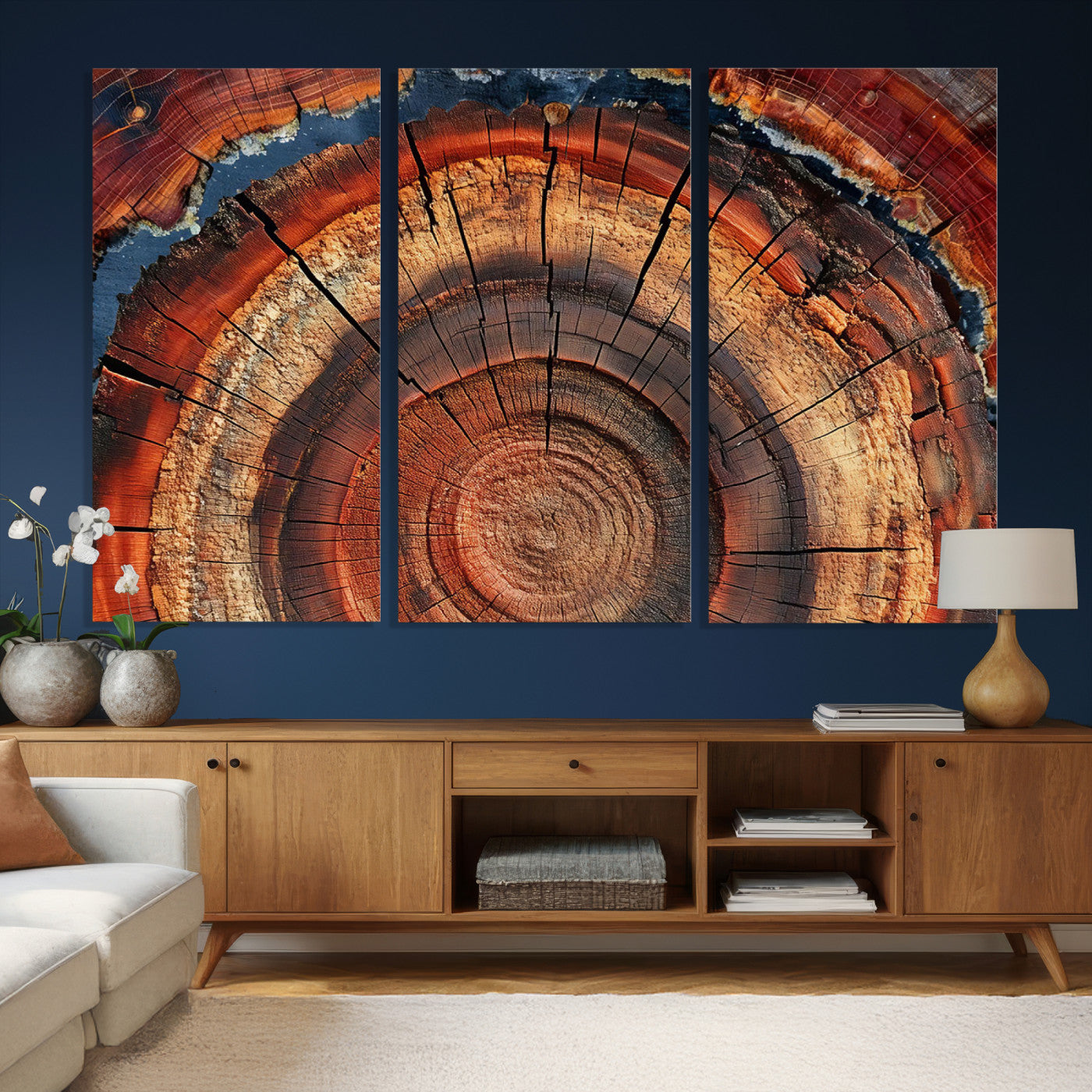 28555-MGV-CV-36X24 - Abstract Tree Ring Art Wall Art Canvas Print for Modern Farmhouse Decor, Colorful Tree Ring Wall Decor, Minimalist Home Canvas Art